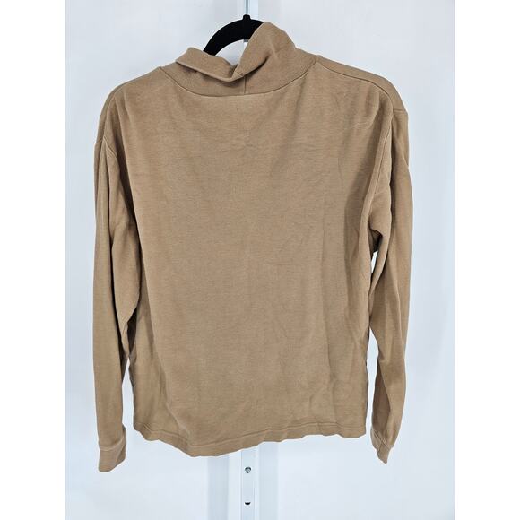 Basic Editions Womens Sz L Long Sleeve Turtleneck T Shirt Beige w/ Embroidered - Picture 4 of 4